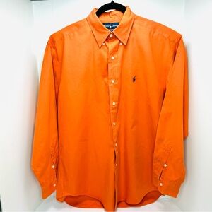 Ralph Lauren Blake Long Sleeve Button Down Shirt Blue Pony Orange Top Size L
